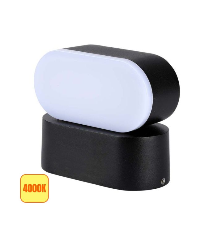 Lampada LED da Muro Ovale 6W 4000K 660lm Nera Ruotabile IP65 - V-TAC