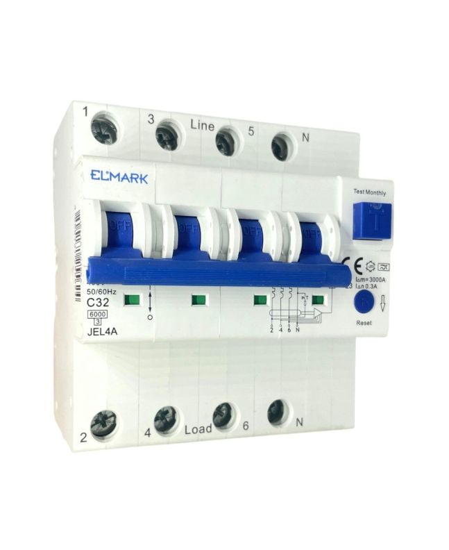 Magnetotermico Differenziale 4 Moduli 32A 300mA 6kA Curva C - Elmark
