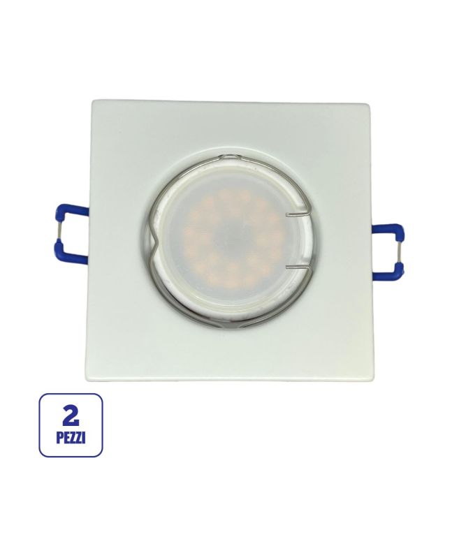 2x Portafaretto GU10/MR16 Quadrato Fisso 8.2x8.2cm - Bianco