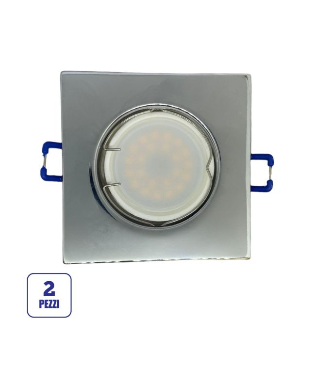 2x Portafaretto GU10/MR16 Quadrato Fisso 8.2x8.2cm - Cromo Lucido