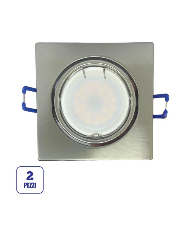 2x Portafaretto GU10/MR16 Quadrato Orientabile 8.2x8.2cm - Nickel