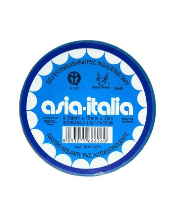 Nastro Isolante Autoestinguente in PVC Blu 0,15x19mm 25m - Asia Italia