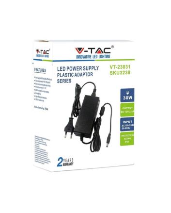 Alimentatore per Strip LED 30W 12V 2,5A Plug&Play IP44 - V-Tac