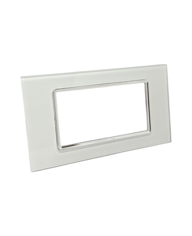 Placca Vetro 4 Posti Bianca per Supporto Blu Living - Tot Electric