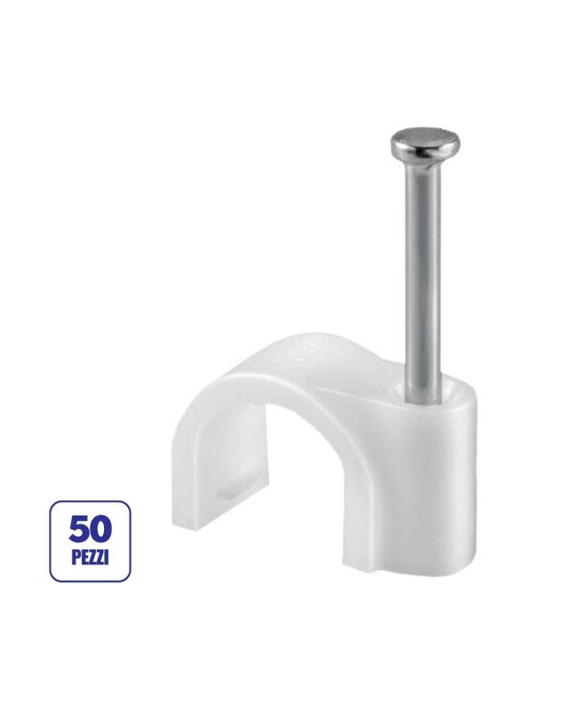 Graffette Fermacavo Ø3/4mm Bianche con Chiodo - Conf. 50pz - FAEG