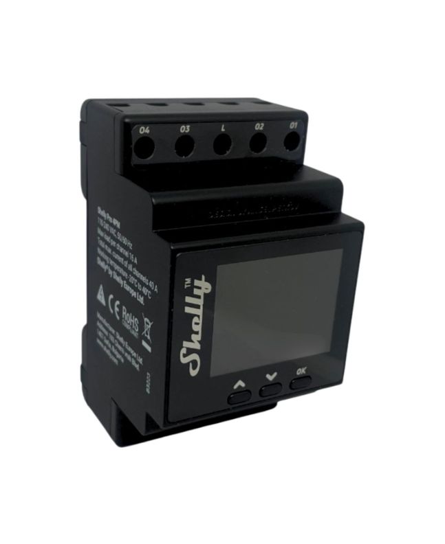 Relè Smart Monofase 4 Canali 40A DIN WiFi con Display - Shelly