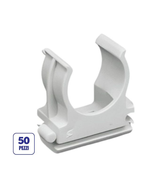 50 Clips Fissatubo a Scatto Ø40mm Grigio RAL7035 Made in Italy - FAEG