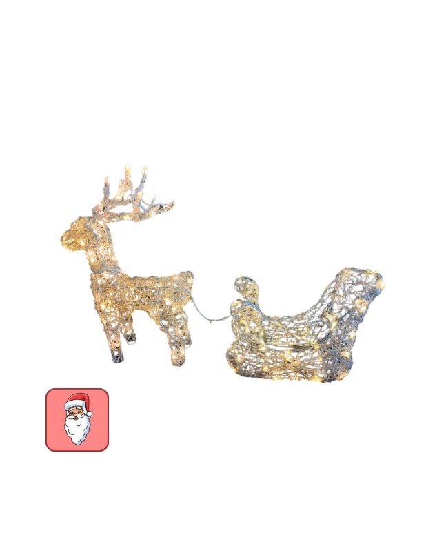 Renna Con Slitta Luminosa 150 LED Bianco Caldo