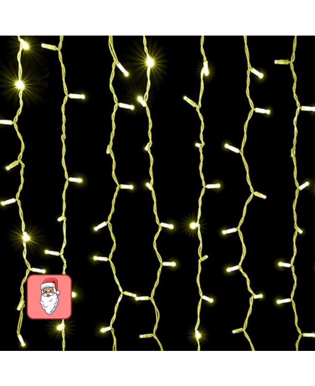 Tenda 3x2 m con 400 LED Bianco Caldo accesa su sfondo scuro