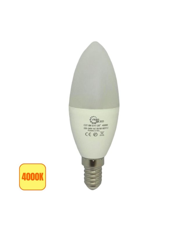 Lampadina LED E14 Candela 8W 4000K C37 - 800 Lumen, Alta Efficienza