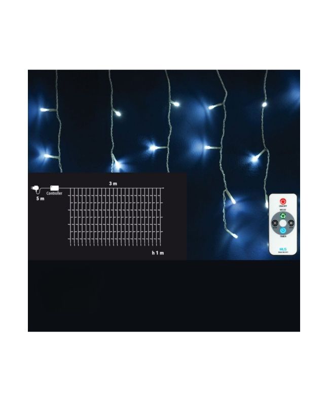 Tenda 192 LED 3x1 m Bianco Freddo IP44 con Telecomando - Nataluna