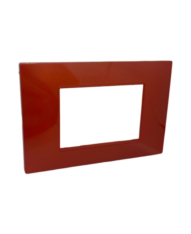 Placca 3 Posti Rosso Corallo Compatibile Vimar Plana - Tot Electric
