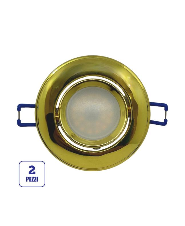 2x Portafaretto GU10/MR16 Rotondo Orientabile Ø85mm - Oro Lucido