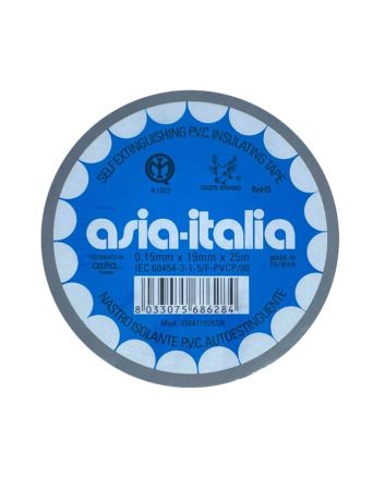 Nastro Isolante Autoestinguente Grigio PVC 0,15x19mm 25m - Asia Italia