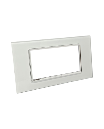 Placca Vetro 4 Posti Bianca per Supporto Blu Living - Tot Electric