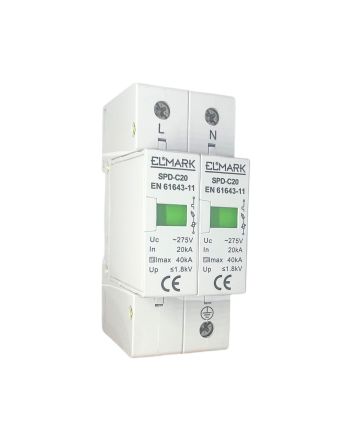 Scaricatore di Sovratensione 2 Moduli 275V 40kA SPD-C20 1P+N - Elmark
