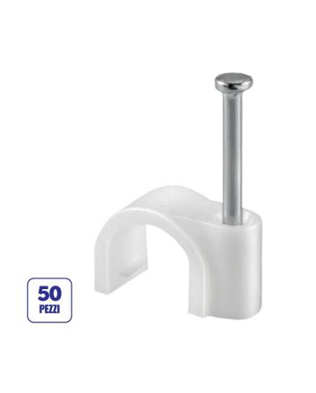 Graffette Fermacavo Ø7mm Bianche con Chiodo - Conf. 50pz - FAEG