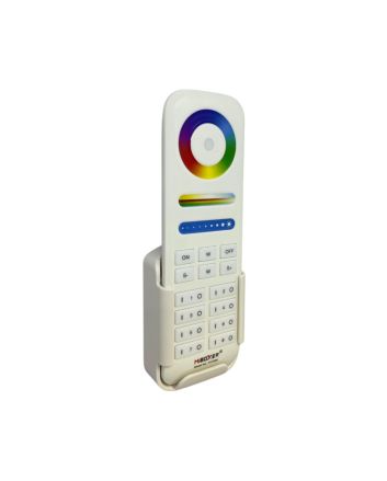 Vista frontale del telecomando LED MiBoxer FUT089 con ruota touch RGB e comandi luminosità