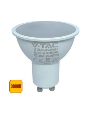 Faretto LED GU10 4,5W 3000K 400lm 100° Chip Samsung - V-Tac