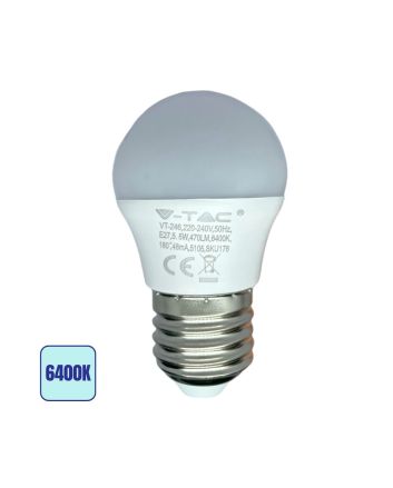Lampadina SMD E27 5,5W Luce Fredda 6400K 470lm 180° G45 Sfera - V-Tac