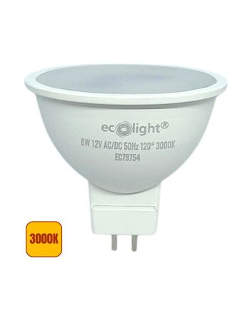 Lampadina LED MR16 8W Luce Calda 3000K 640lm 120° 12V - EcoLight