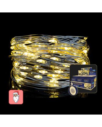 Catena 100 LED bianco caldo cavo argento nataluna