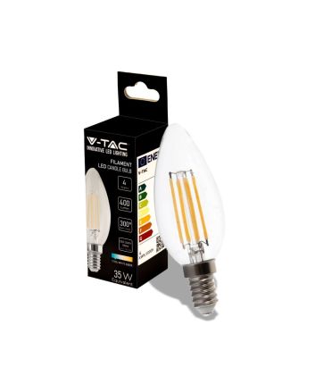 Lampadina LED E14 4W Luce Fredda 6500K 400lm Candela Filamento - V-TAC