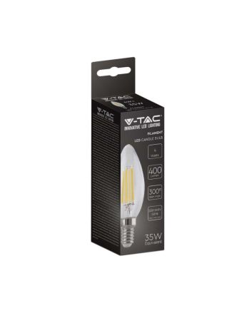 Lampadina LED E14 4W Candela Filamento 400lm 3000K Trasparente - V-Tac
