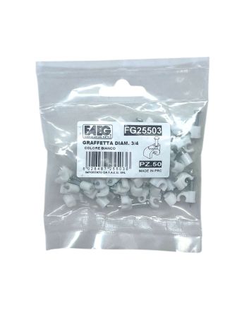 Graffette Fermacavo Ø3/4mm Bianche con Chiodo - Conf. 50pz - FAEG