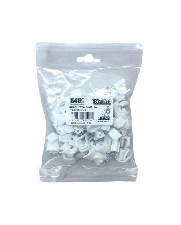 Graffette Fermacavo Ø10mm Bianche con Chiodo - Conf. 50pz - FAEG