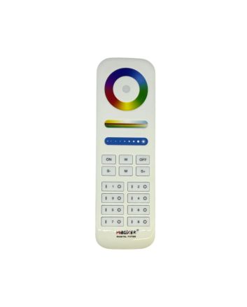 Vista frontale del telecomando LED MiBoxer FUT089 con ruota touch RGB e comandi luminosità