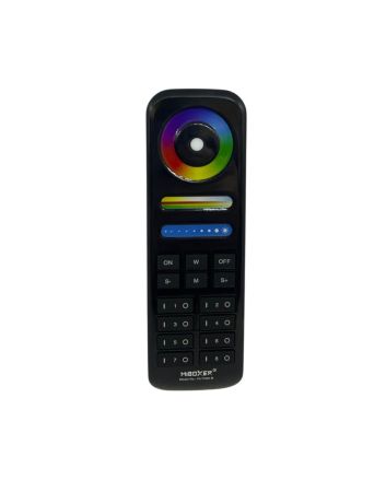 Vista frontale del telecomando LED FUT089 Nero con ruota touch RGB e tasti funzione