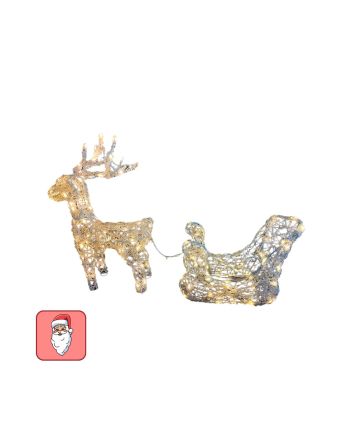 Renna Con Slitta Luminosa 150 LED Bianco Caldo