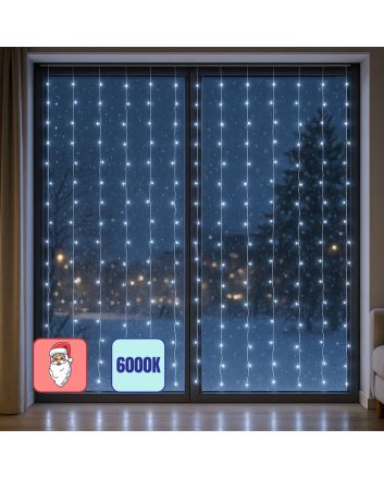 Tenda 192 LED 3x1 m Bianco Freddo IP44 con Telecomando - Nataluna