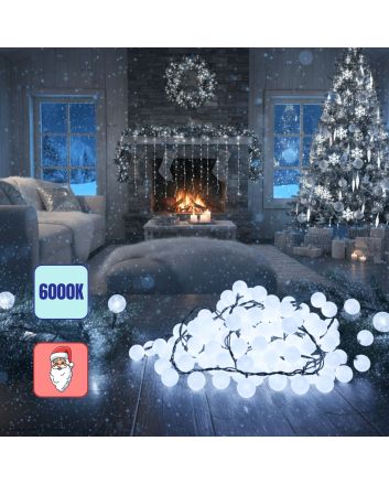 Catena LED Ball 500 Luci 25m Bianco Freddo IP44 8 Effetti - Nataluna