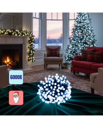 Catena LED Ball 100 LED Bianco Freddo 5m IP44 8 Effetti - Nataluna