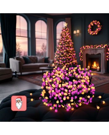 Catena 1000 LED ball bianco caldo fuxia 50 m