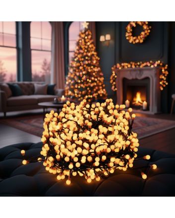 Catena LED Ball 500 luci 25 m Bianco Caldo 8 Giochi IP44 - Nataluna