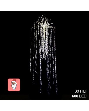 Cascata natalizia 600 LED bianco caldo accesa di notte