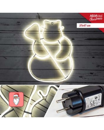 Pupazzo di neve neon LED bianco freddo acceso su parete