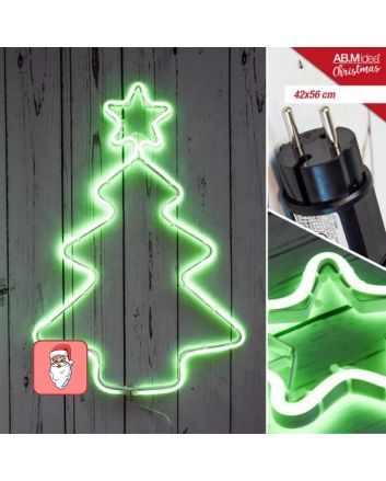 Abete neon LED verde acceso su parete