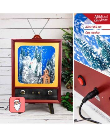 Televisore natalizio con neve in movimento e musica