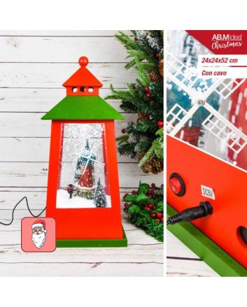 Lampada natalizia con musica scena mulino innevato frontale
