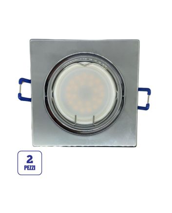 2x Portafaretto GU10/MR16 Quadrato Orientabile 8.2x8.2cm Cromo Lucido