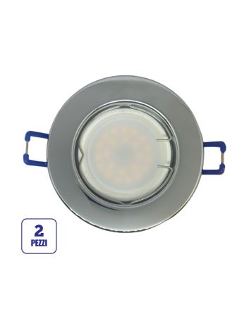 2x Portafaretto GU10/MR16 Rotondo Fisso Ø80mm Esterno - Cromo Lucido