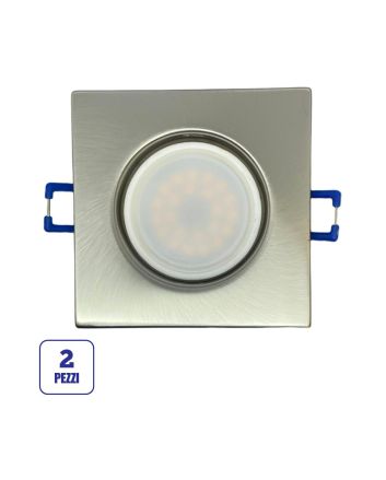 2x Portafaretto GU10/MR16 Quadrato Fisso 8.2x8.2cm - Nickel Satinato