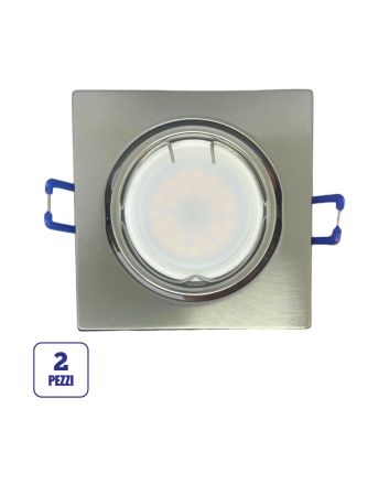 2x Portafaretto GU10/MR16 Quadrato Orientabile 8.2x8.2cm - Nickel