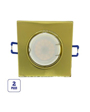 2x Portafaretto GU10/MR16 Quadrato Fisso 8.2x8.2cm - Oro Lucido