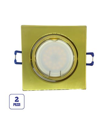 2x Portafaretto GU10/MR16 Quadrato Orientabile 8.2x8.2cm - Oro Lucido