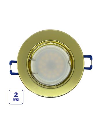 2x Portafaretto GU10/MR16 Rotondo Fisso Ø80mm Esterno - Oro Lucido
